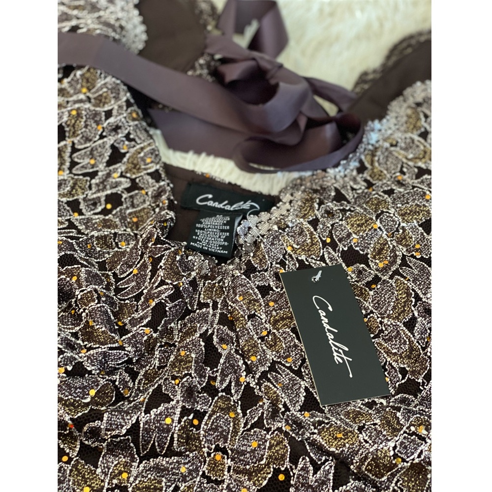 Candalite - Women’s Formal Lace V-Neck Godet Skirt Dress (M) - Picture 9 of 11